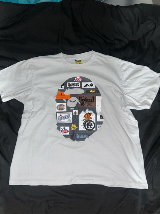 Bape Other - Bape White Tee with Multicolor Ape Head Collage Graphic